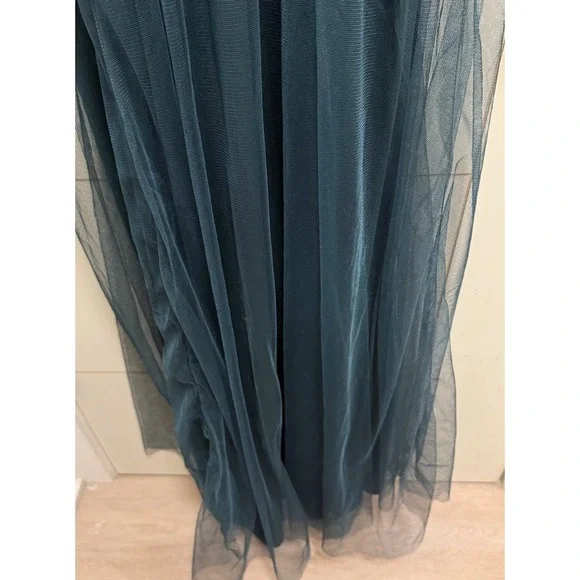 Lulus Rare Beauty Hunter Green Tulle Backless Maxi Dress M - Picture 5 of 9